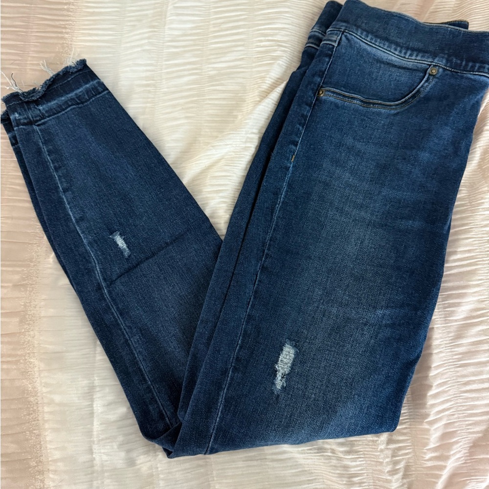 SPANX Women’s Dark Blue Distressed Skinny Jeans